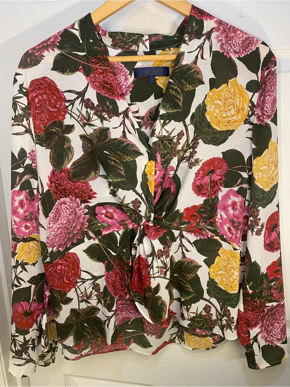 RACHEL Rachel Roy Mum Vaughn Floral Long Sleeve Twist Front Top Pink/White/Green